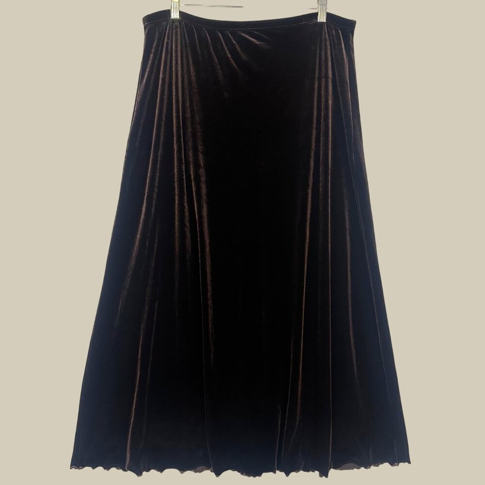Brown Velvet Maxi Skirt W XL Olivia Paige Boho Gypsy Flowy Luxurious NWT VTG?